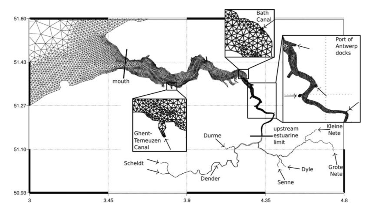 1D-2D mesh of the Scheldt